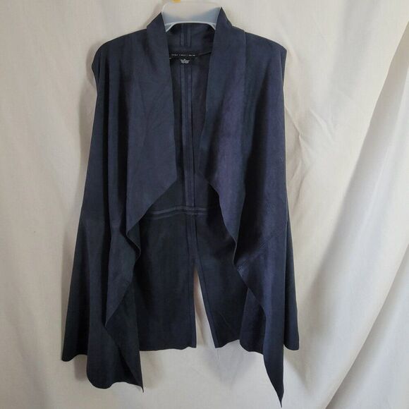 Joan Vass Medium Waterfall Vest Faux Leather Suede Open Sleeveless Charcoal EUC - Picture 1 of 11